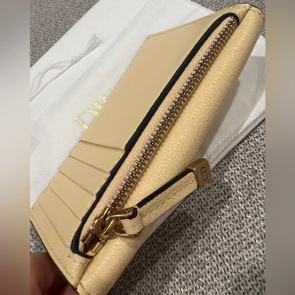 Price firm NEW Dior Beige Saddle Cosmos Zipped Card Holder